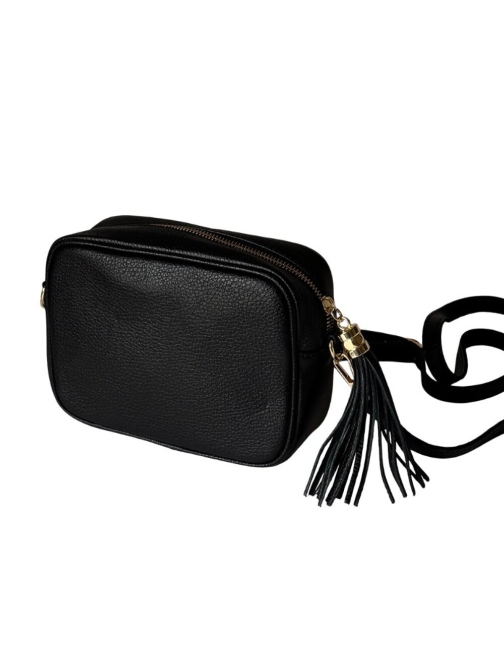 Borse in Pelle Italian Leather Crossbody Camera Bag Black Tassel Preppy - Picture 16 of 16